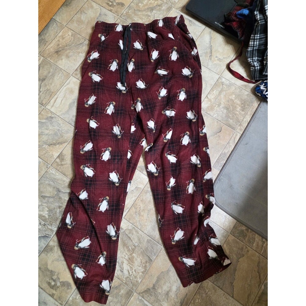 Stafford‎ Mens (M) Fleece Sleep Pants Flannel Lounge Pajamas Penguins Plaid